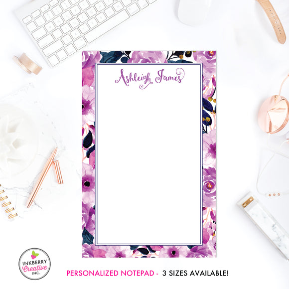 Personalized Notepad - Purple Navy Floral