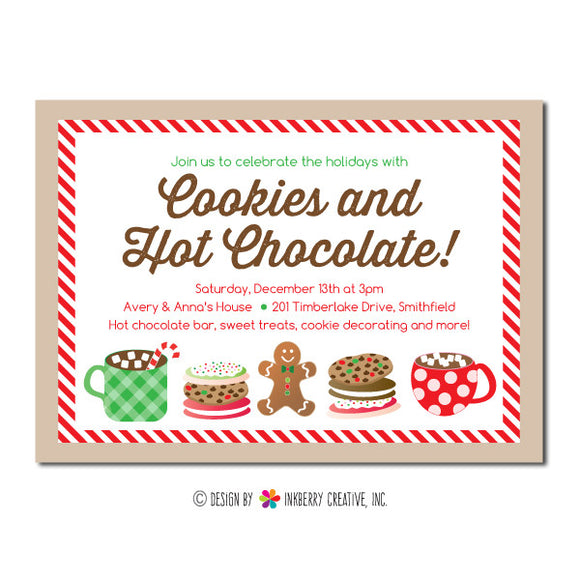 Christmas Cookies & Hot Chocolate - Holiday Party Invitation - inkberrycards