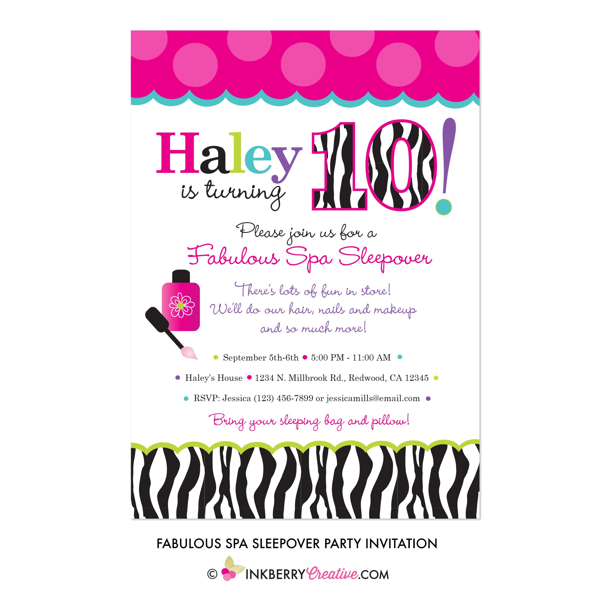 Fabulous Spa Sleepover Birthday Party Invitation – Inkberry Creative, Inc.