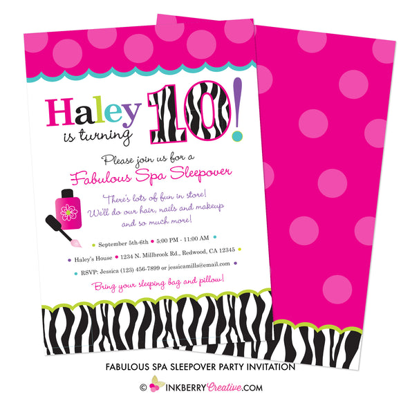 Fabulous Spa Sleepover Birthday Party Invitation - inkberrycards