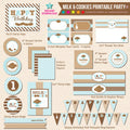 Milk and Cookies Birthday (Boy) - DIY Printable Party Pack - inkberrycards