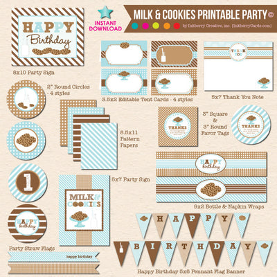 Milk and Cookies Birthday (Boy) - DIY Printable Party Pack - inkberrycards