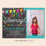 Hooray Chalkboard Colorful Confetti Photo Birthday Invitation - Printable, Instant Download, Editable, PDF