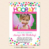 Hooray Colorful Confetti Photo Birthday Invitation - Printable, Instant Download, Editable, PDF