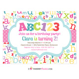 ABC123 Girl's Alphabet Birthday Party Invitation - inkberrycards