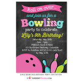 Bowling Birthday Party Invitation (Girls) - Chalkboard Style - inkberrycards