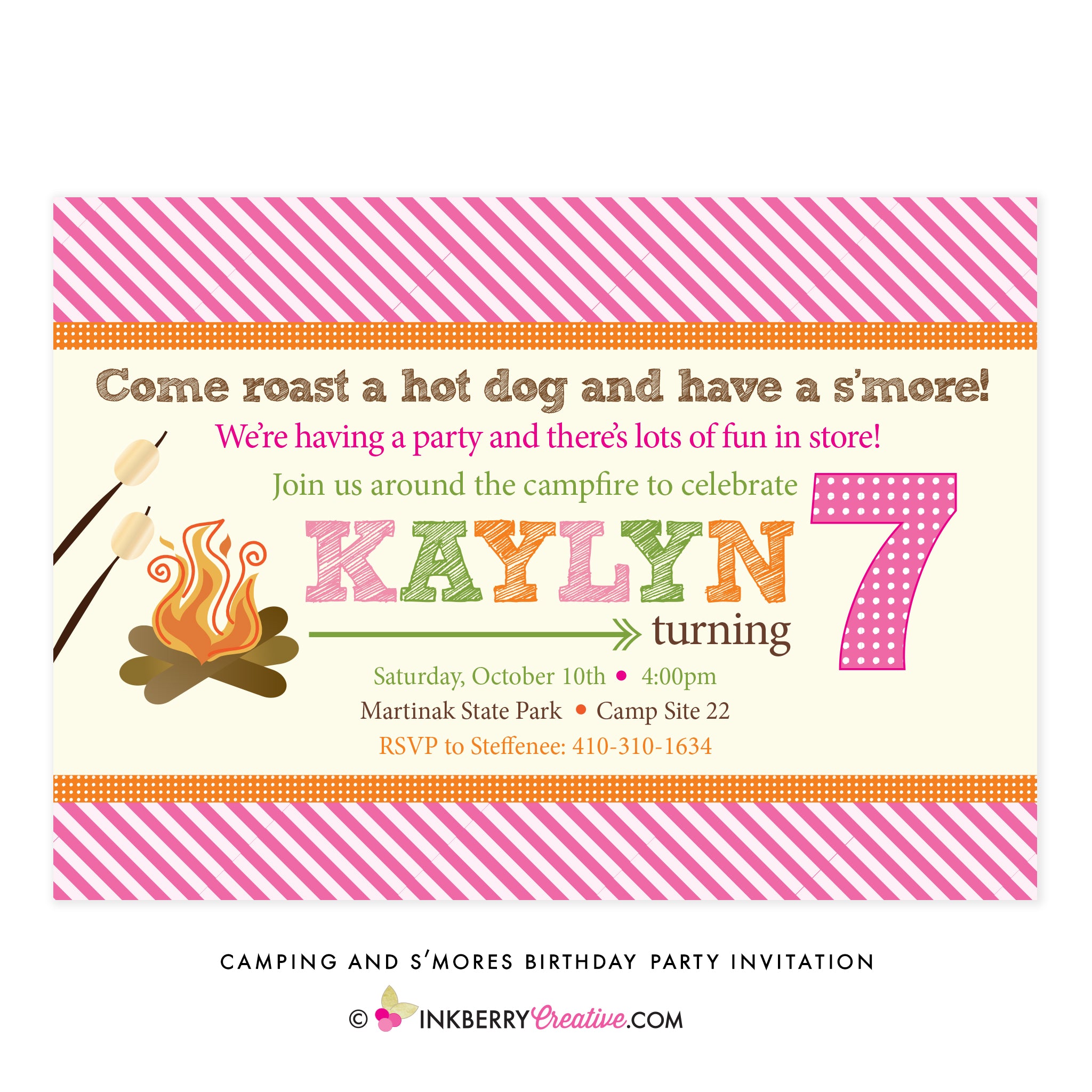 Girls' S'mores & Camping Birthday Party Invitation - inkberrycards
