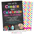 Create and Celebrate - Arts and Crafts Birthday Party Invitation - Chalkboard Style - inkberrycards