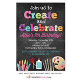 Create and Celebrate - Arts and Crafts Birthday Party Invitation - Chalkboard Style - inkberrycards