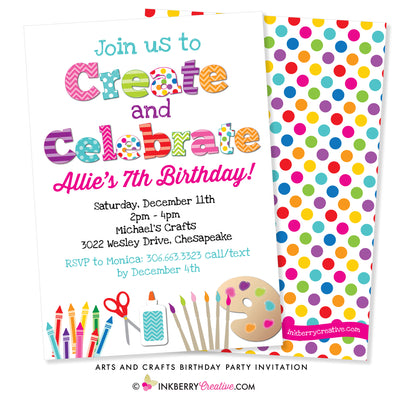 Create and Celebrate - Arts and Crafts Birthday Party Invitation - inkberrycards