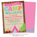 Girls Camping Birthday Party Invitation - inkberrycards