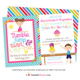 Cartwheels and Cupcakes (Boy & Girl) Gymnastics Party Invitation - inkberrycards
