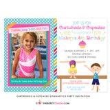 Cartwheels and Cupcakes Boy Girl Gymnastics Party Invitation (Photo Version) - inkberrycards