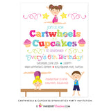 Cartwheels and Cupcakes (Boy & Girl) Gymnastics Party Invitation (White Background) - inkberrycards