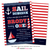 Sail Away Nautical Birthday Party Invitation - Navy & Red - inkberrycards