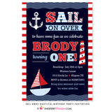 Sail Away Nautical Birthday Party Invitation - Navy & Red - inkberrycards