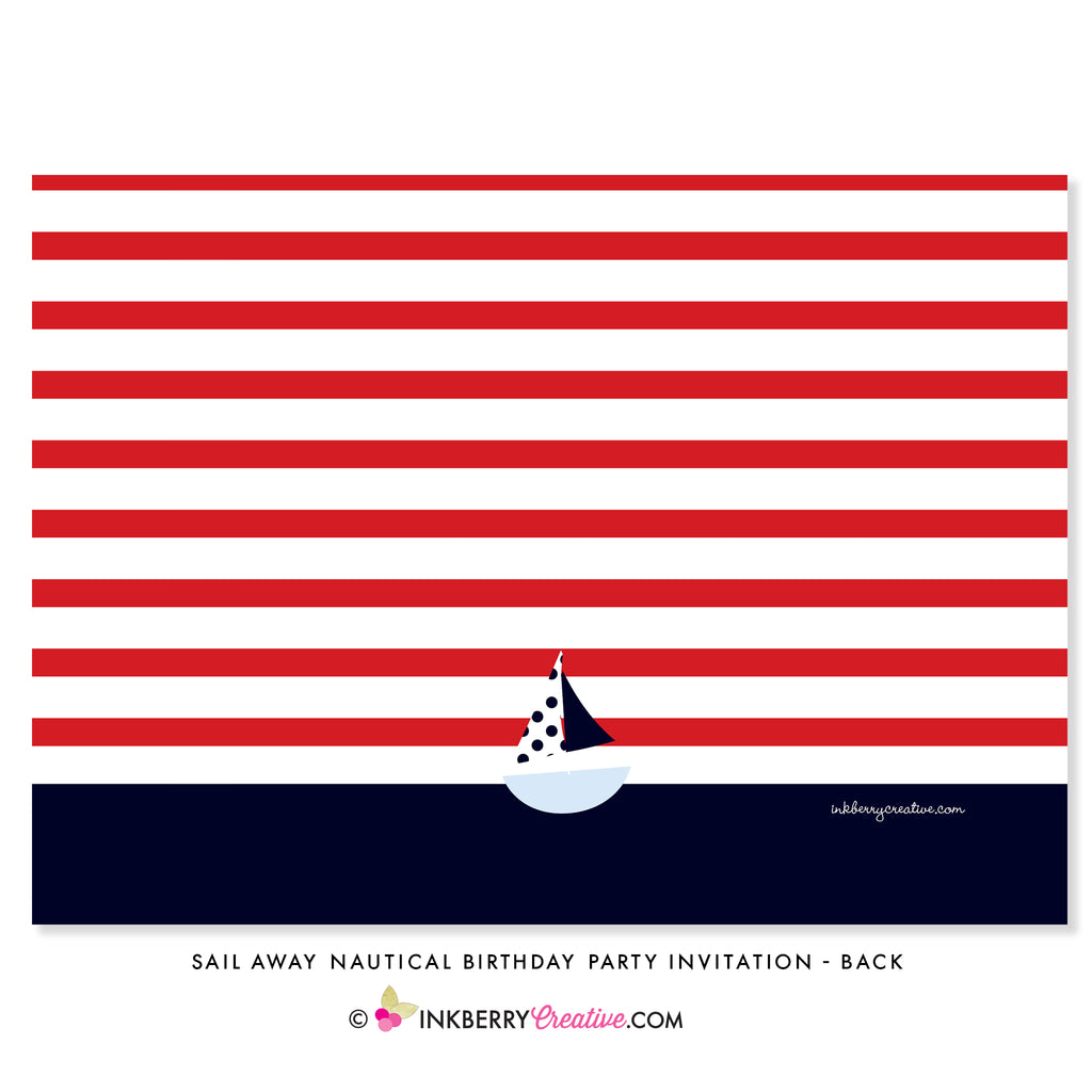 Sail Away Nautical Birthday Party Invitation - Navy & Red (Photo) - inkberrycards