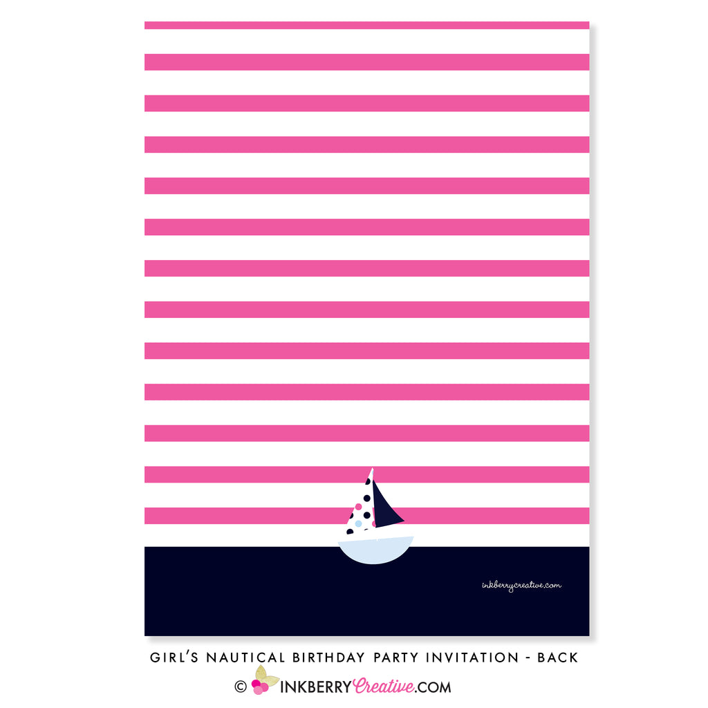 Sail Away Girl's Nautical Birthday Party Invitation - inkberrycards