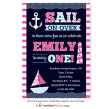 Sail Away Girl's Nautical Birthday Party Invitation - inkberrycards