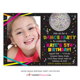 Neon Dance Party Birthday Party Invitation (Black) - with Photo - inkberrycards