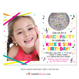Neon Dance Party Birthday Party Invitation (White) - with Photo - inkberrycards