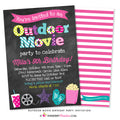 Outdoor Movie Birthday Party Invitation (Girls) - Chalkboard Style - inkberrycards