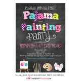 Pajama and Painting Birthday Party Invitation - Chalkboard Style - inkberrycards