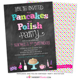 Pancakes and Polish Birthday Party Invitation - Chalkboard Style - inkberrycards