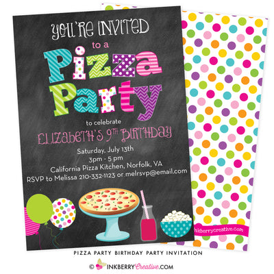 Pizza Party Chalkboard Style Invitation - inkberrycards