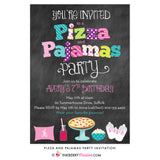 Pizza and Pajamas Party Chalkboard Style Invitation - inkberrycards