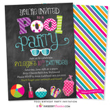 Pool Swimming Birthday Party Invitation - Chalkboard Style - inkberrycards