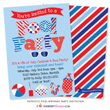 Patriotic Pool Swimming Birthday Party Invitation - Red, White and Blue - July 4th or Memorial Day Pool Party Invitation - inkberrycards