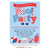 Patriotic Pool Swimming Birthday Party Invitation - Red, White and Blue - July 4th or Memorial Day Pool Party Invitation - inkberrycards