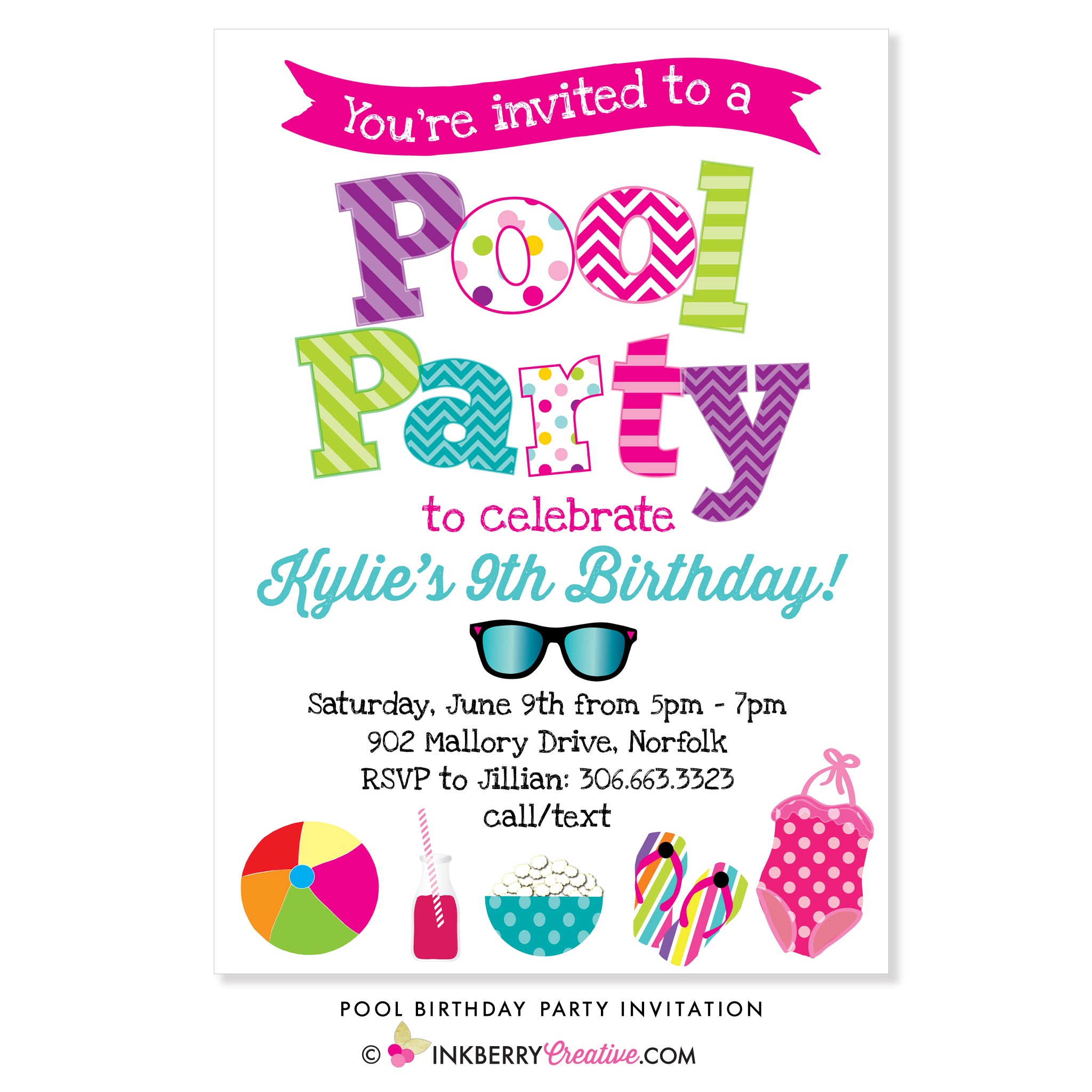 Pool Swimming Birthday Party Invitation - inkberrycards