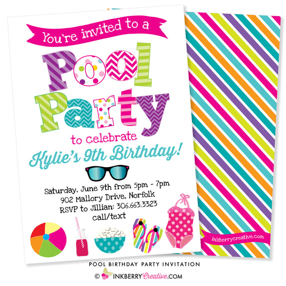 Pool Swimming Birthday Party Invitation - inkberrycards