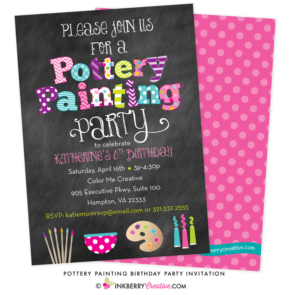 Pottery Painting Party Invitation - Chalkboard Style - inkberrycards