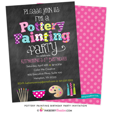 Pottery Painting Party Invitation - Chalkboard Style - inkberrycards