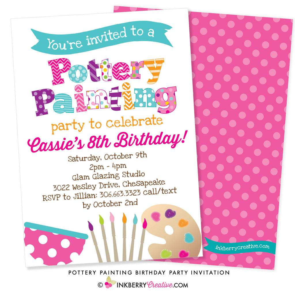 Pottery Painting Party Invitation - inkberrycards