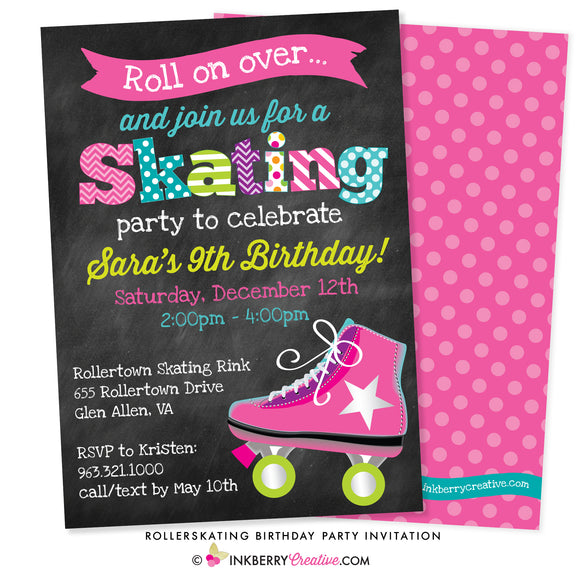 Roller Skating Birthday Party Invitation - inkberrycards