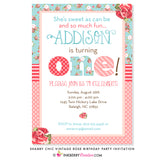 Shabby Chic Vintage Rose First Birthday Party Invitation - inkberrycards
