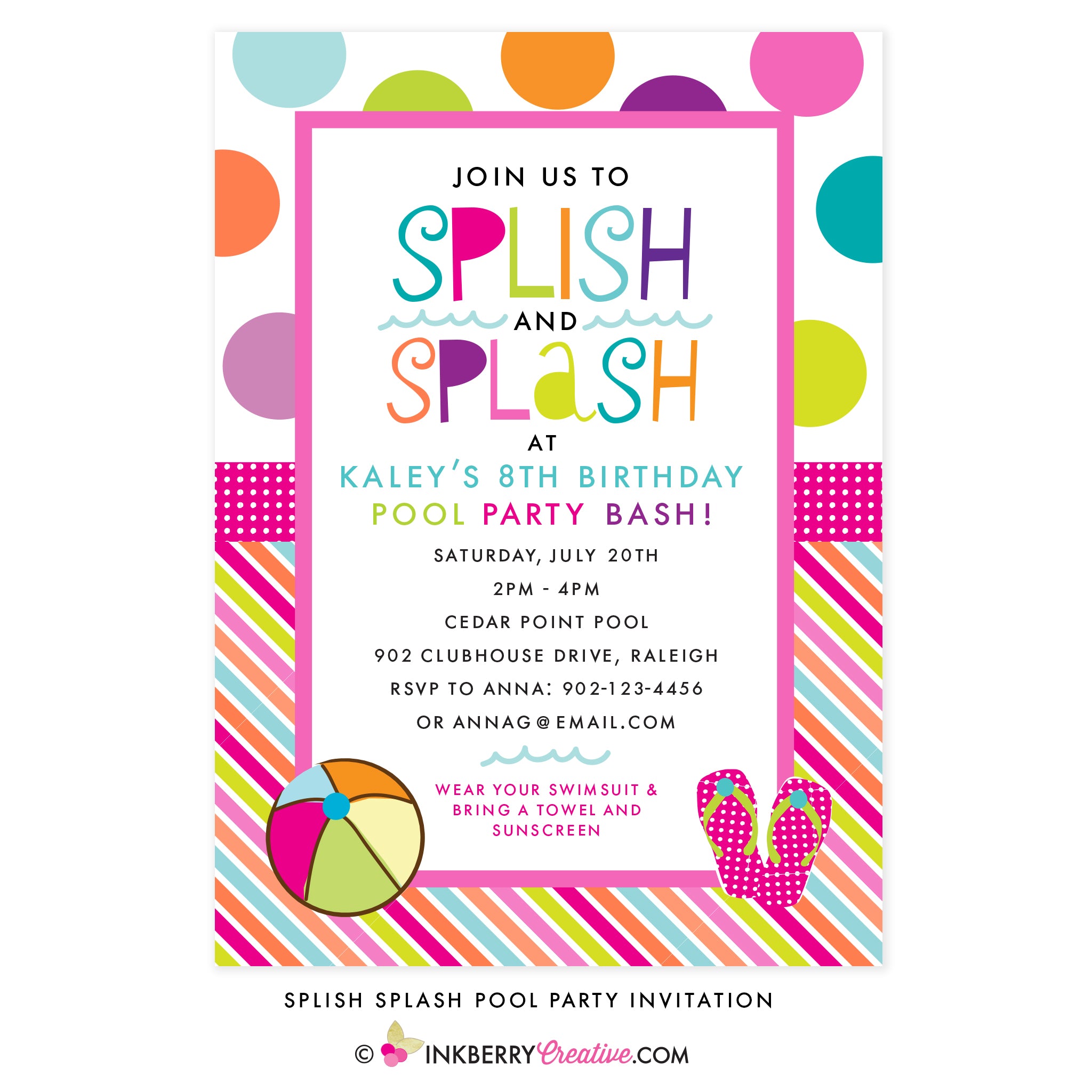 Color Splash Pool Party Invitation (Pink & Aqua) - inkberrycards