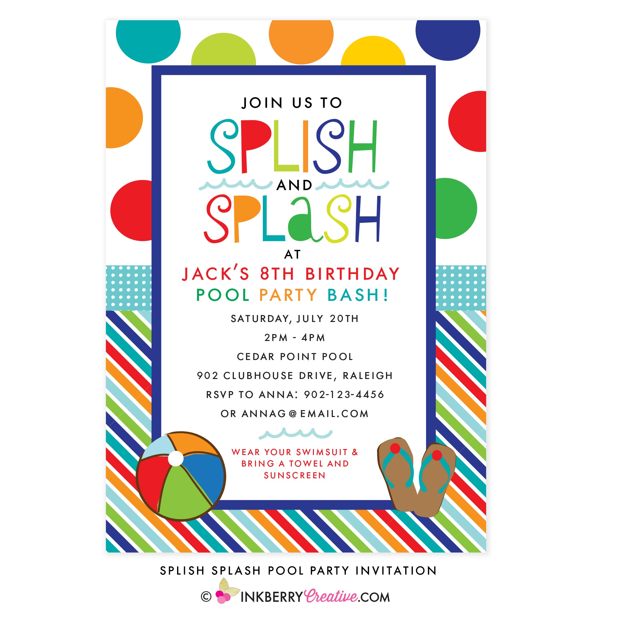 Color Splash (Boys) Pool Party Invitation - inkberrycards
