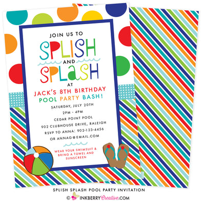 Color Splash (Boys) Pool Party Invitation - inkberrycards