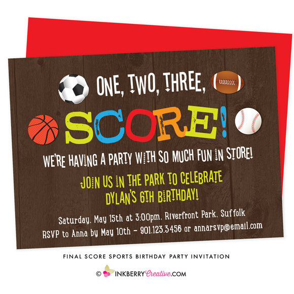 Final Score - Kids Sports Theme Birthday Party Invitation - inkberrycards