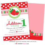 Sweet Strawberry Polka Dot Birthday Party Invitation - inkberrycards