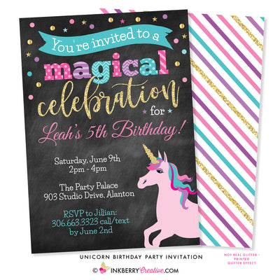 Unicorn Birthday Party Invitation - Chalkboard Style - inkberrycards