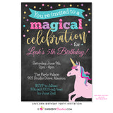Unicorn Birthday Party Invitation - Chalkboard Style - inkberrycards
