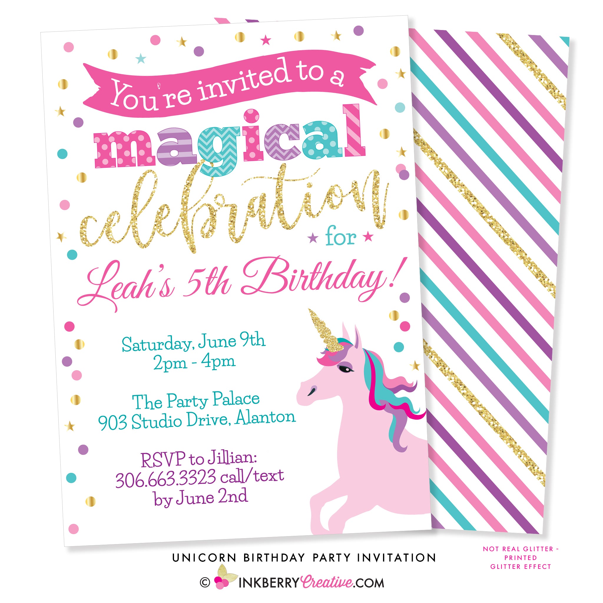 Unicorn Birthday Party Invitation - inkberrycards