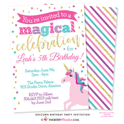 Unicorn Birthday Party Invitation - inkberrycards