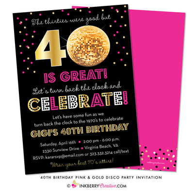 Disco Ball 70's Party Invitation - 40th or 50th Birthday Party Invitation - inkberrycards